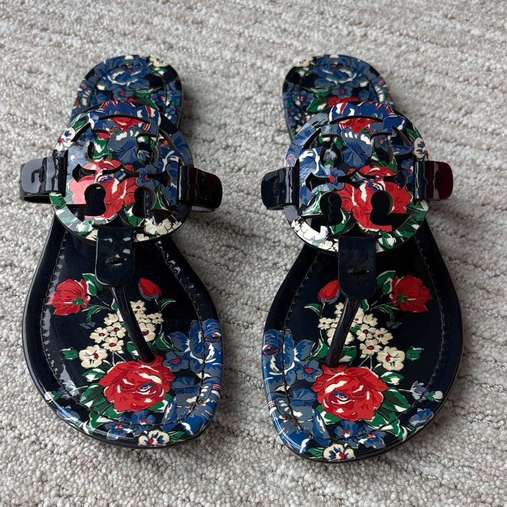 Like New - Tory Burch Miller Printed Patent Leather Sandals